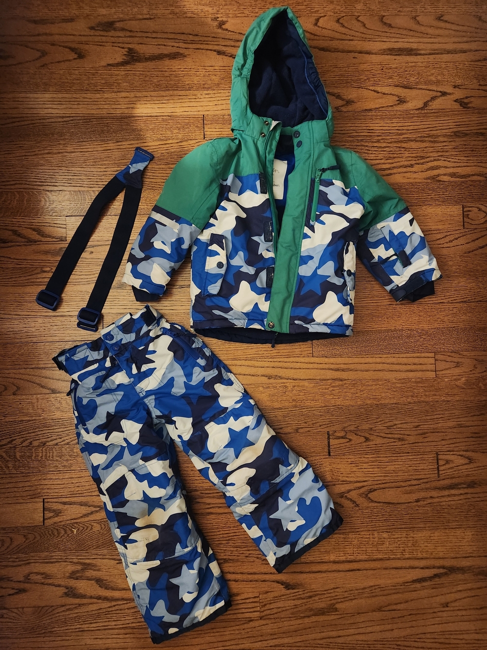 Kids Blue & Green Camo Snow Jacket and Pants Set